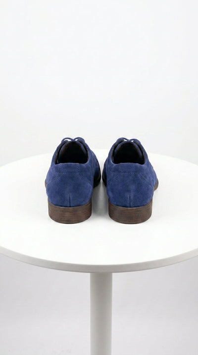 Menβs Navy Blue Suede Cap Toe Dress Shoes β Classic Lace Up Formal Wedding and Prom Shoes Velvet Fabric