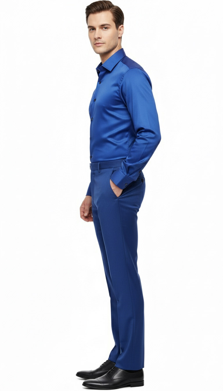 Royal Blue Satin Men’s Formal Dress Shirt