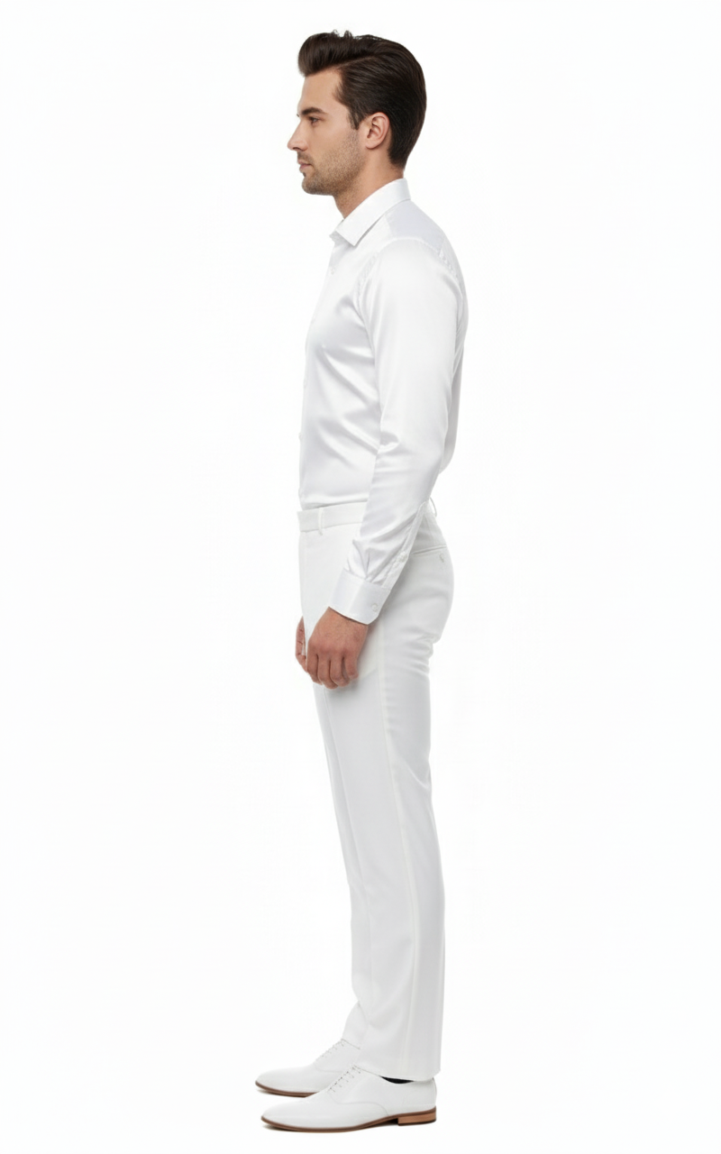 Men’s White Satin Long Sleeve Formal Shirt