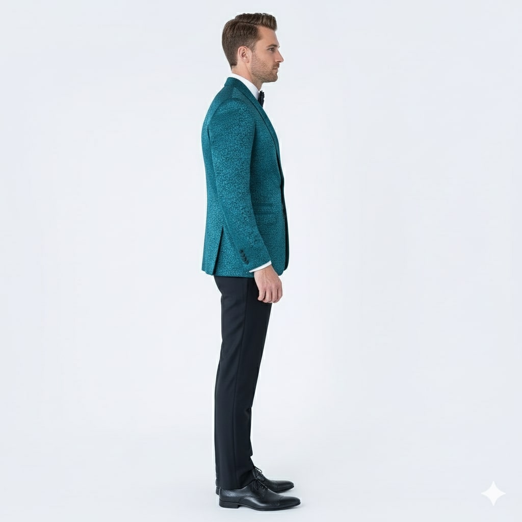 Teal Paisley Shawl Lapel Tuxedo Jacket