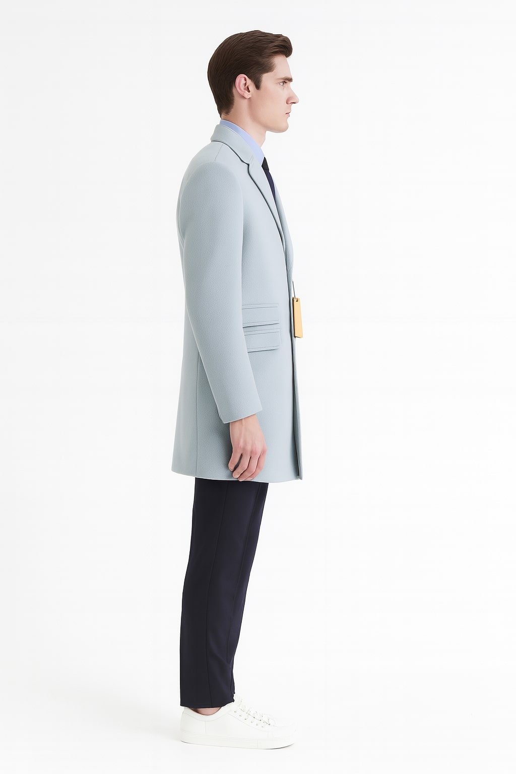 Light Blue Wool Overcoat for Men - Tailored & Modern