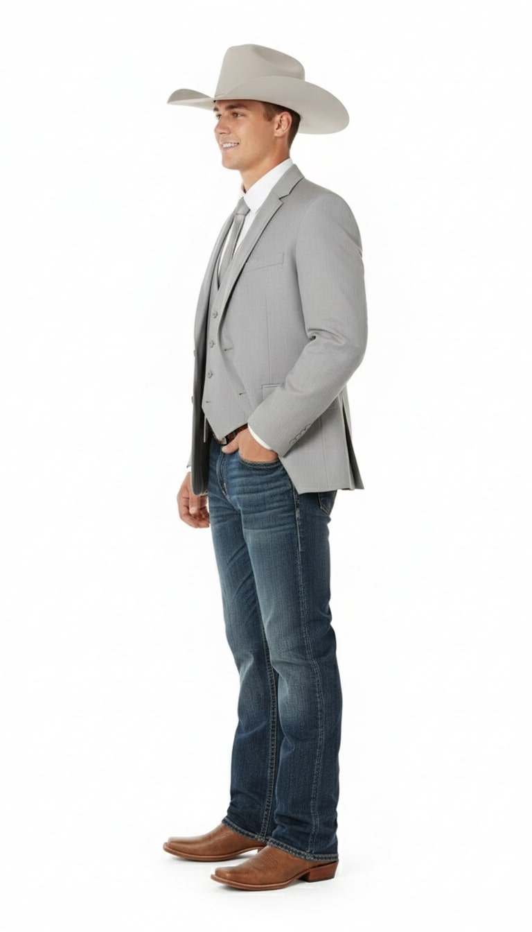 Mens Western Wedding Blazer – Light Gray Cowboy Suit Jacket for Rustic and Country Weddings