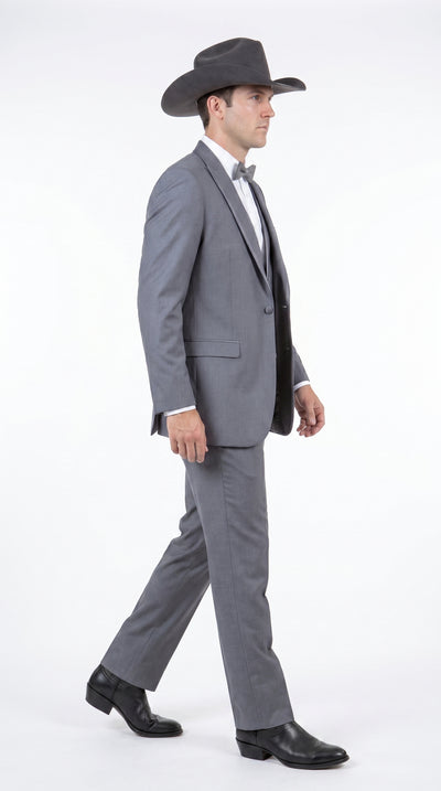 Men's Medium Grey Western 3-Piece Tuxedo Suit with Vest β Cowboy Style Formal Country Outfit