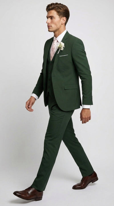 Menβs Forest Green 3 Piece Wedding Suit, Formal Groom Groomsmen Dress Suit Set