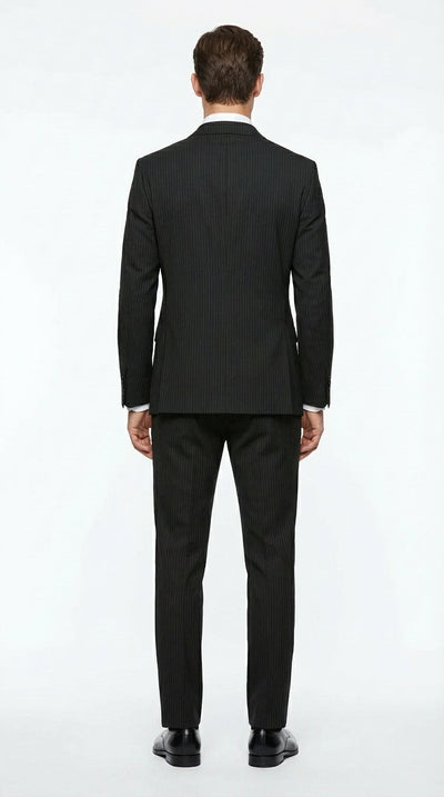 Vitali Mens Black Tone on Tone Shadow Stripe Vested Suit Set β 3 Piece Modern Fit Pinstripe Two Buttons