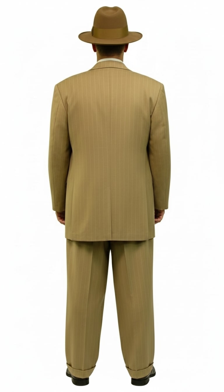 Mens Tan Pinstripe 1920s Gangster Zoot Suit