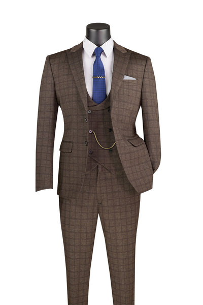 Slim Fit Brown 3 Piece Stretch Suit