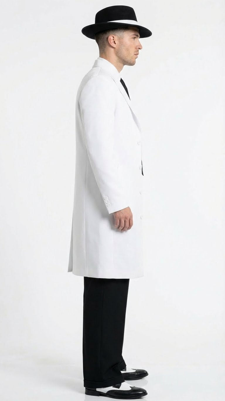 Men’s White Zoot Suit Gangster Style Outfit – White Jacket + Vest + Pants + Shirt & Tie Combo Package