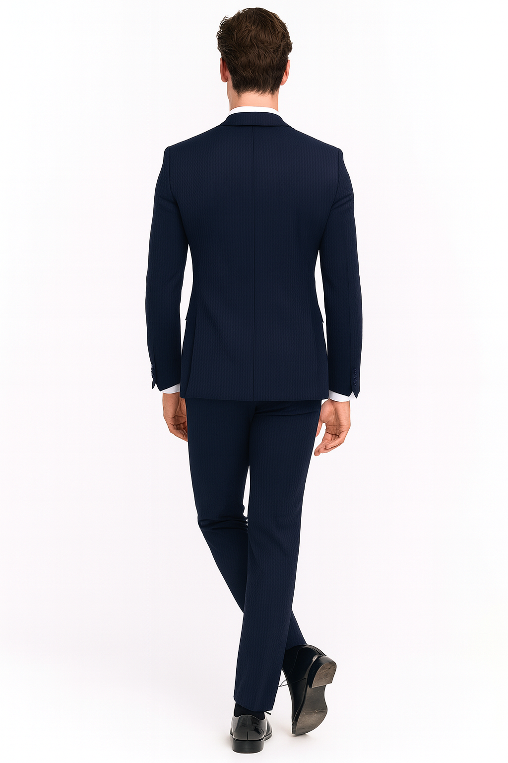 Men’s Navy Blue Tuxedo with Satin Peak Lapel With Matching Color Lapel Sateen – Formal 2 Piece Suits
