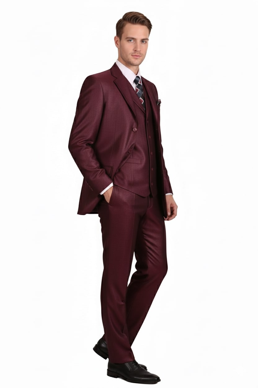 Men's Burgundy Three-Piece Classic Suit