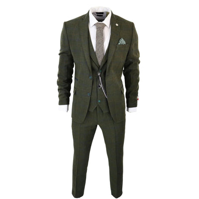 Mens Brown Wool Tweed Suit – 3-Piece Double Breasted 1920s Vintage Style