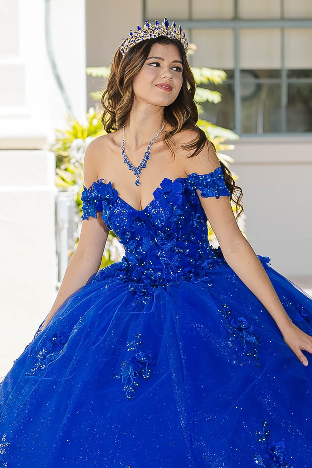 3D Butterfly Off Shoulder Ball Gown by Bella Princess PQ1028