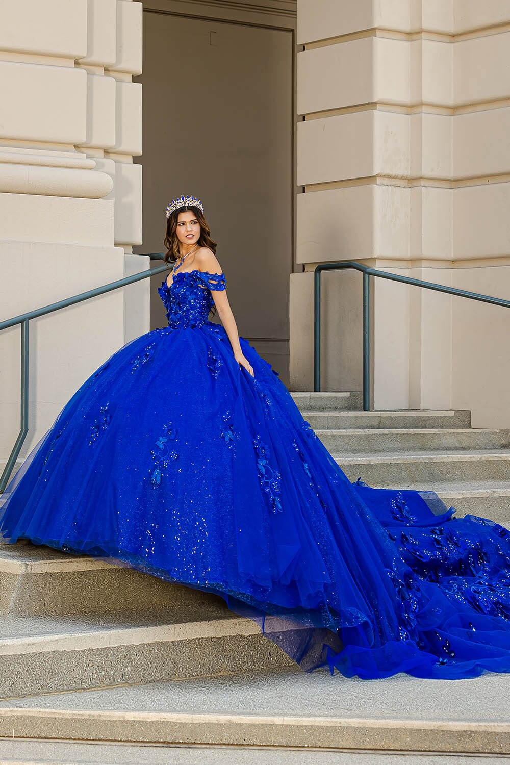 3D Butterfly Off Shoulder Ball Gown by Bella Princess PQ1028