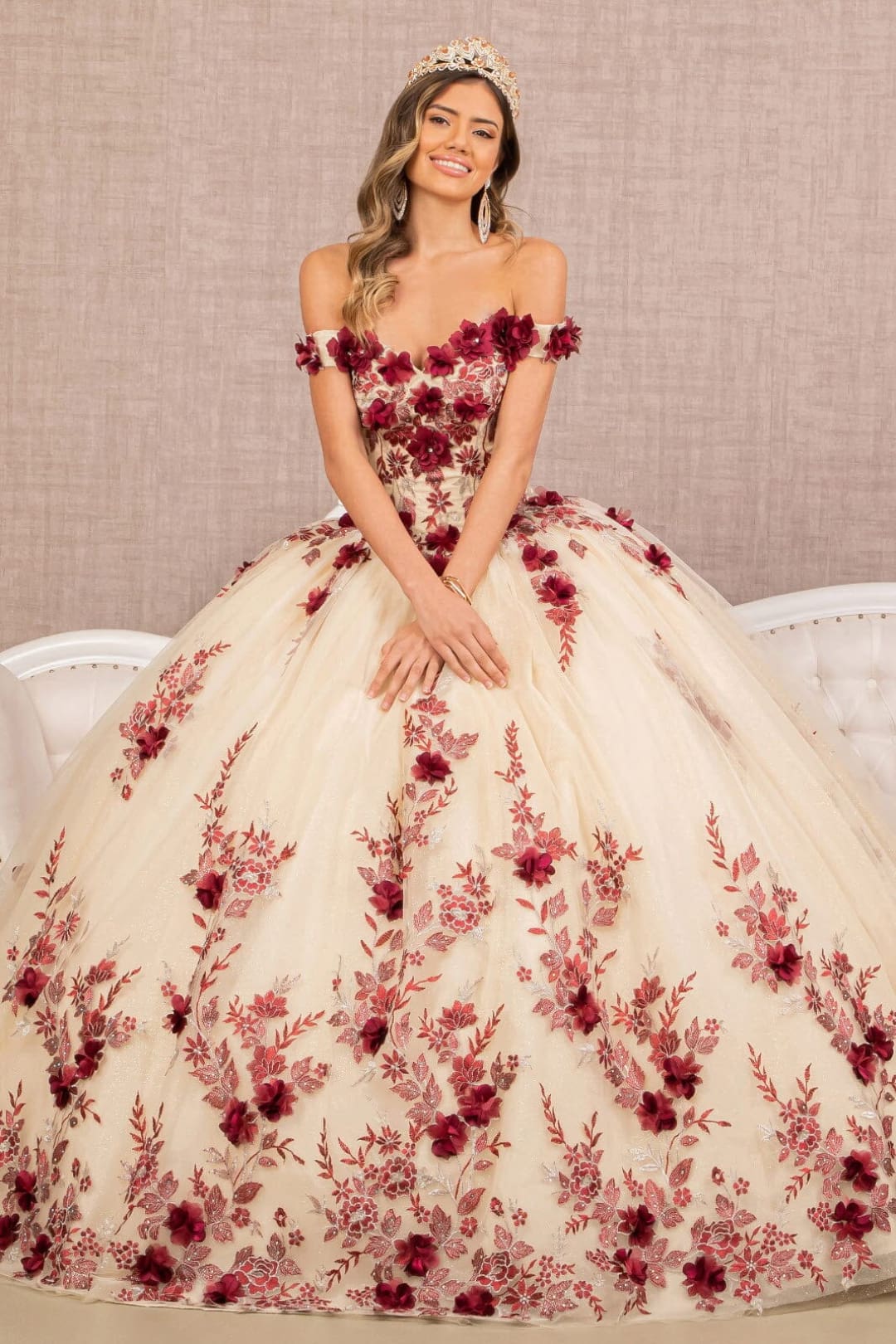 3D Floral Off Shoulder Ball Gown by Elizabeth KGL3105