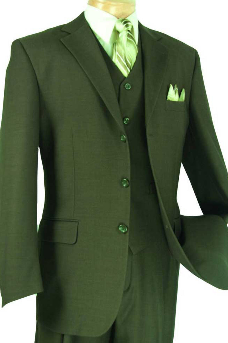 Olive 2 Button Vested Wool Feel Suit
