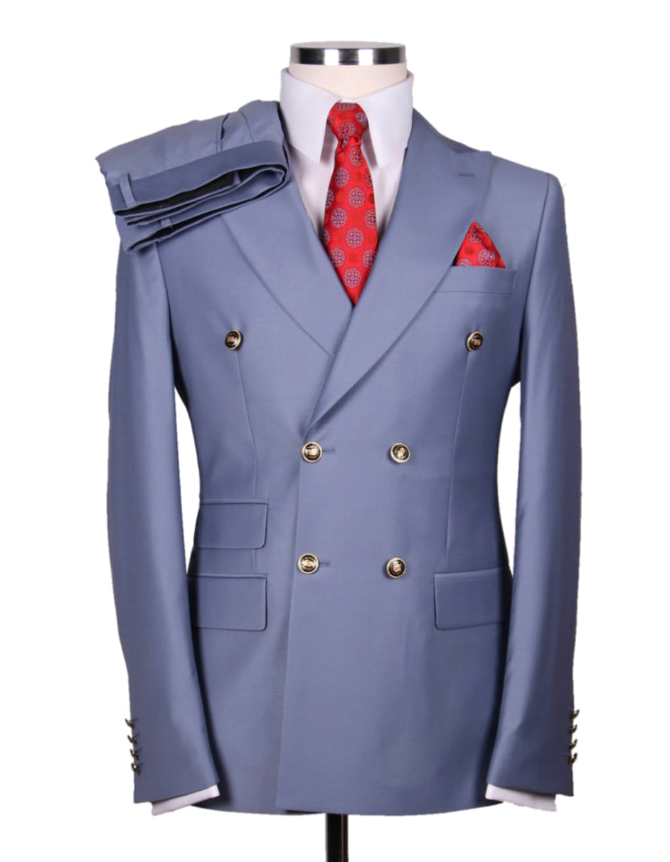 Double Breasted Gold Button Suit, Tiffany Blue