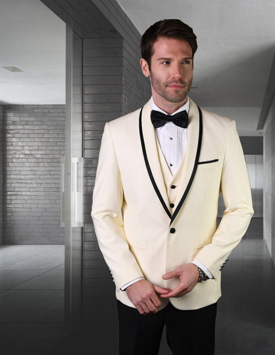 Ivory & Black Wool Shawl Lapel Tuxedo