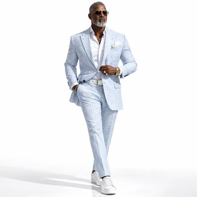 Inserch Mens Premium Cotton Seersucker Stripe Suit β Light Blue