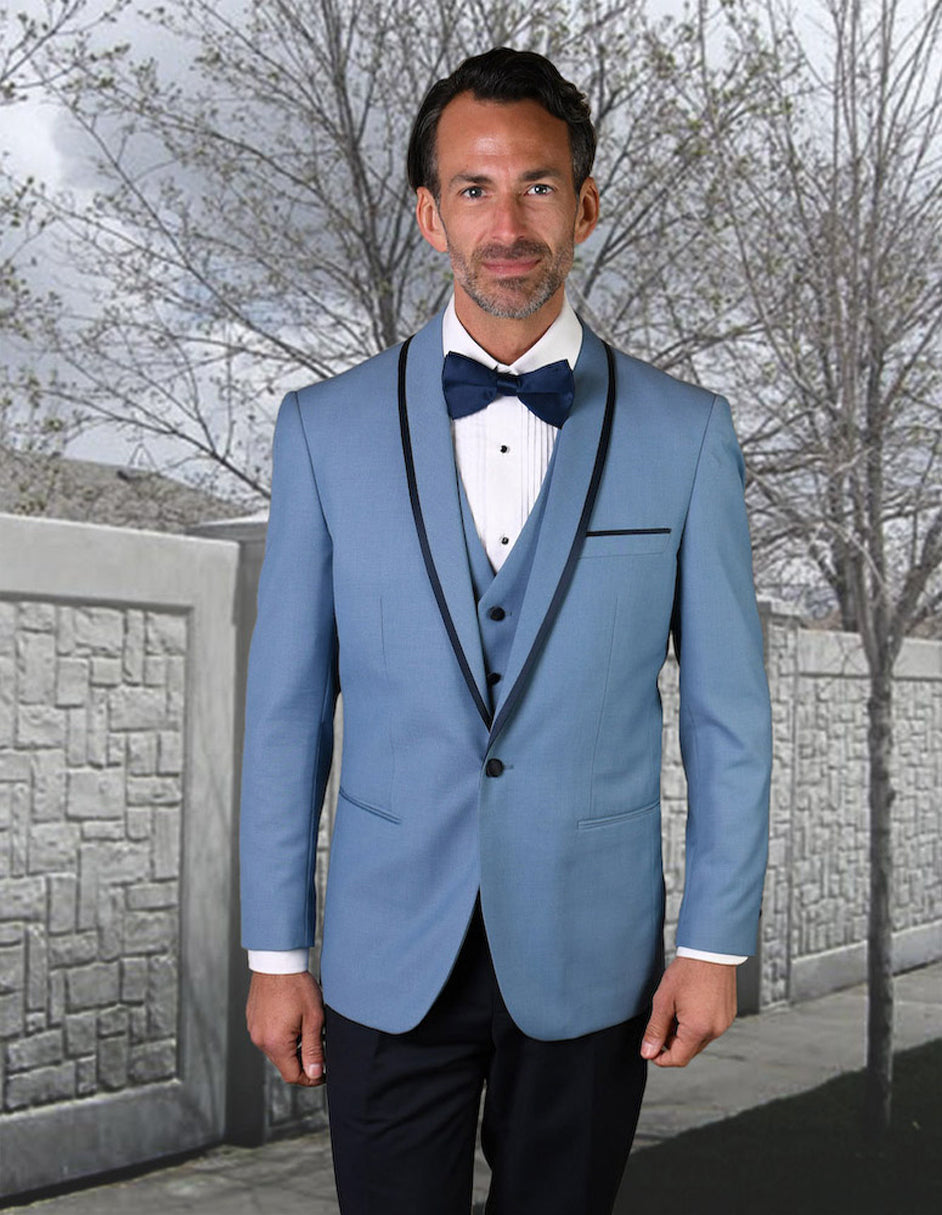 Vested Wool Tuxedo Shawl Lapel Satin Trim