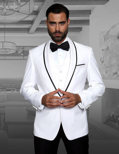 Vested Wool Tuxedo, Shawl Lapel, Satin Trim
