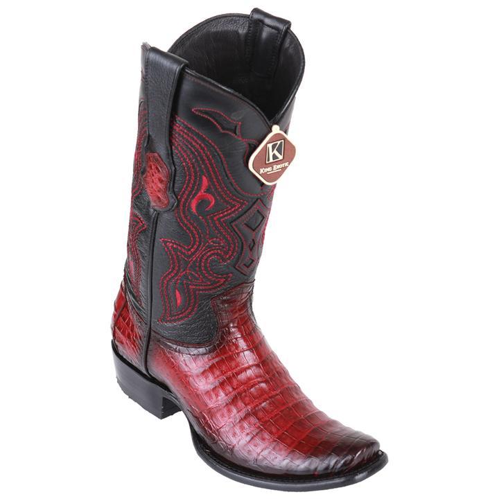 King Exotic Caiman Belly Boots Dubai Toe Handcrafted Burgundy