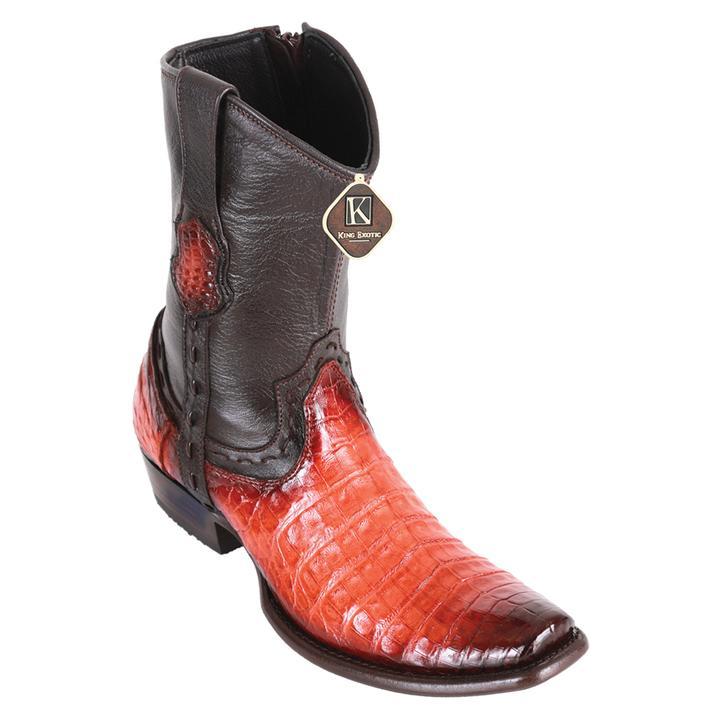 King Exotic Caiman Belly Dubai Toe Boots Black Cognac