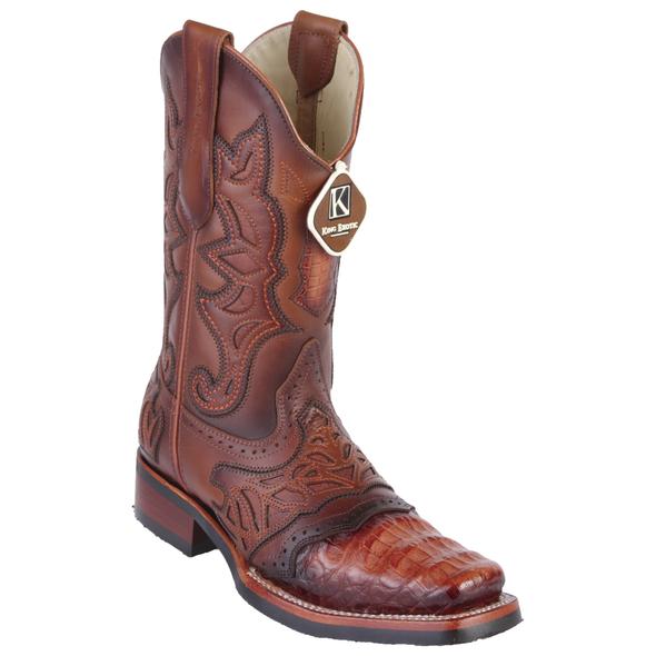King Exotic Handmade Caiman Belly Boots Cognac