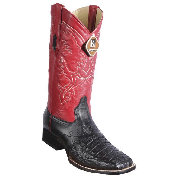 King Exotic Caiman Wide Square Toe Boots Black
