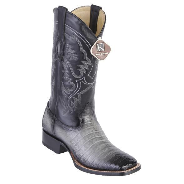 Wide Square Toe Caiman Belly Boots Burnished Gray