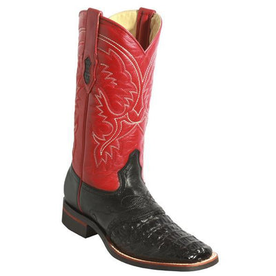 King Exotic Caiman Square Toe Boots, Black