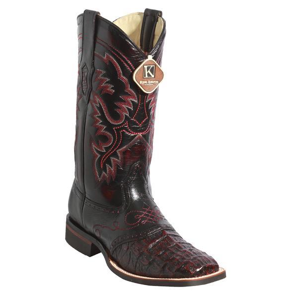 King Exotic Caiman Square Toe Boots Black Cherry