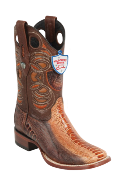 Wild West Ostrich Leg Square Toe Boots Miel