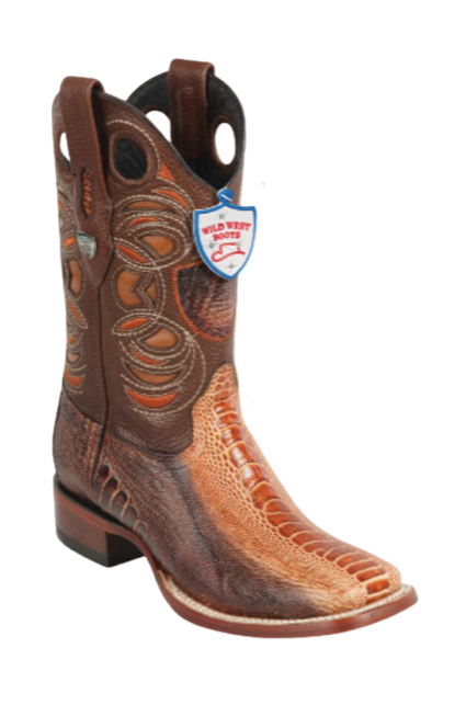 Wild West Ostrich Leg Square Toe Boots Miel