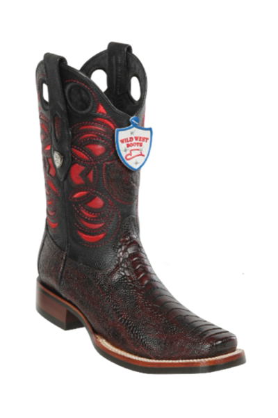 Wild West Square Toe Ostrich Boots Black Cherry