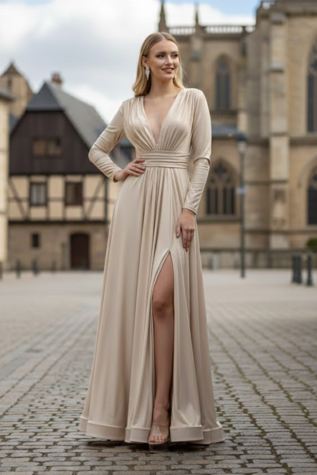 Long Sleeve Stretchy Formal Evening Gown