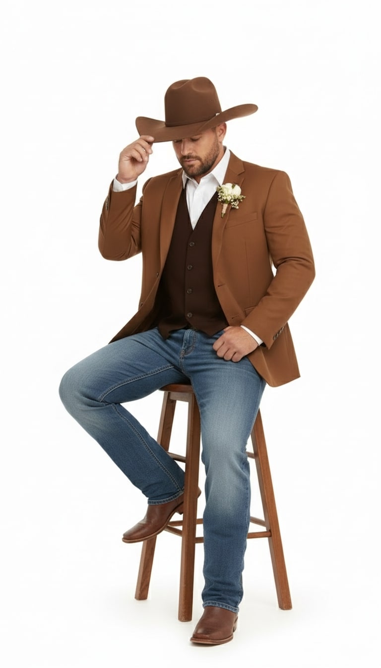 Men's Western Blazer in Rust Copper Brown