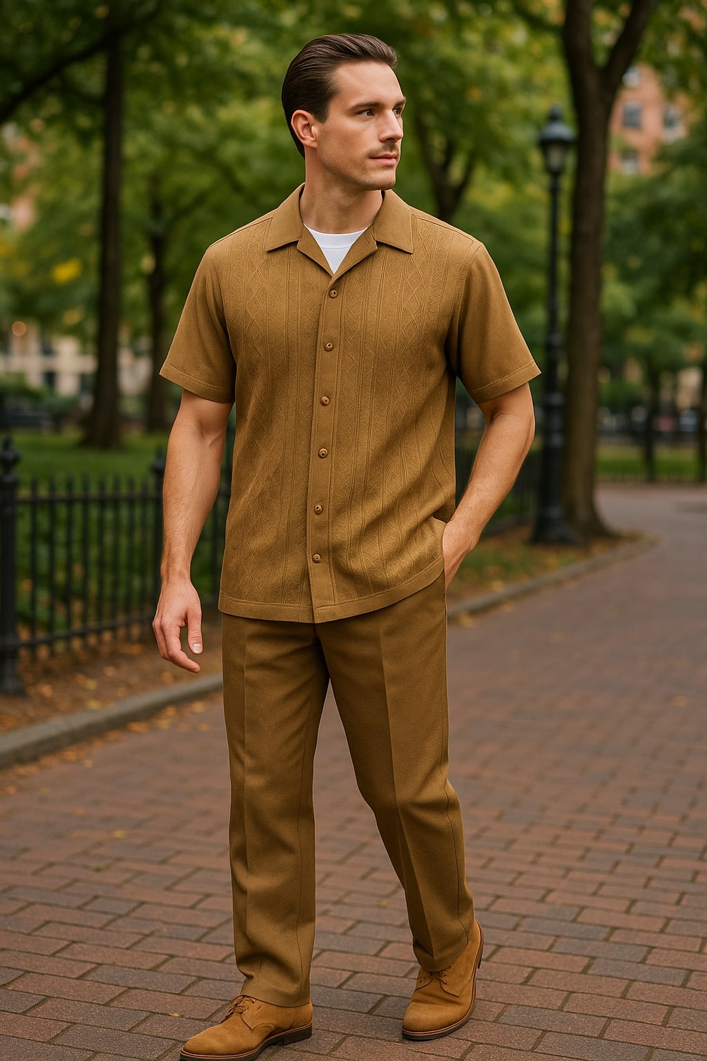 Mocha Brown Knit Walking Suit for Men-Two Piece Set