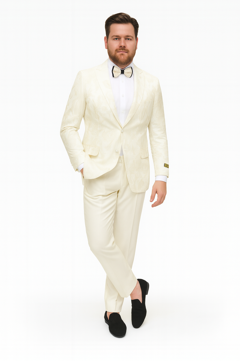 Ivory Floral Embroidered Tuxedo Jacket for Men