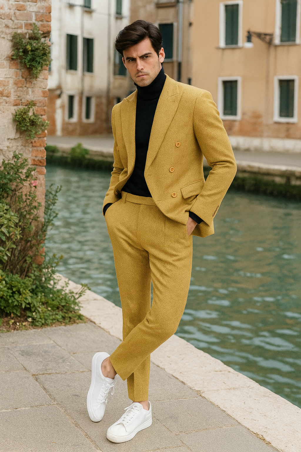 Men’s Gold Double Breasted 1920s Slim Fit Suit