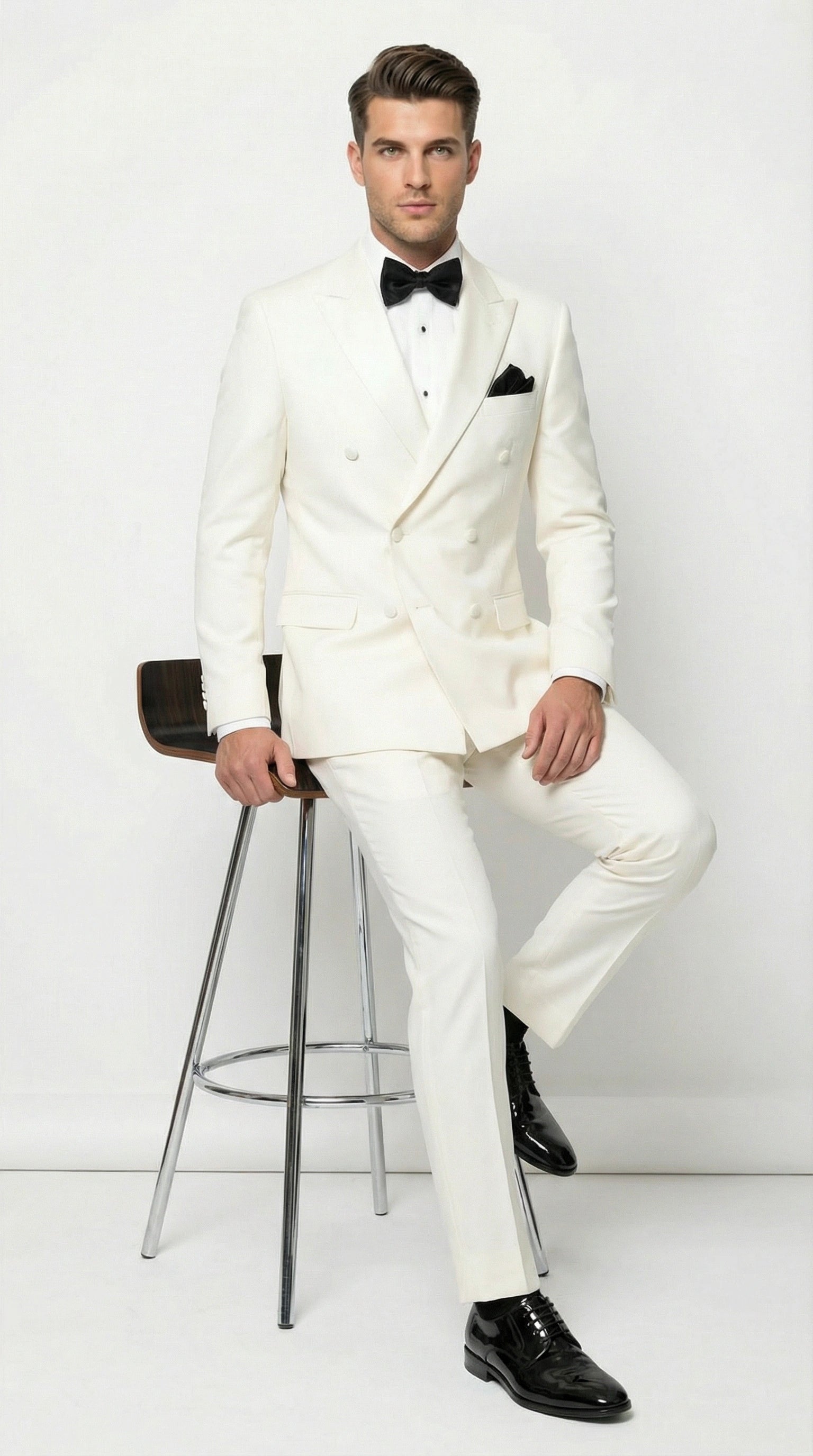 Men’s ivory Cream Double Breasted Suit – Classic Formal Tuxedo Style Suit for Weddings off White Color