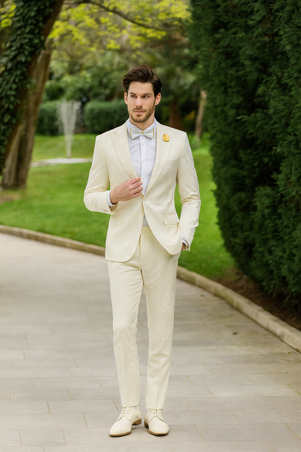 Champaign Ivory Paisley Tuxedo Suit by Rossiman