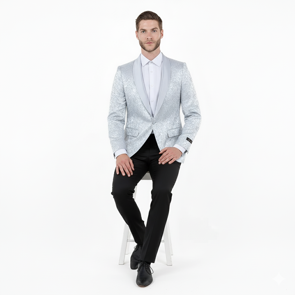 Big and Tall Silver Paisley Tuxedo Jacket