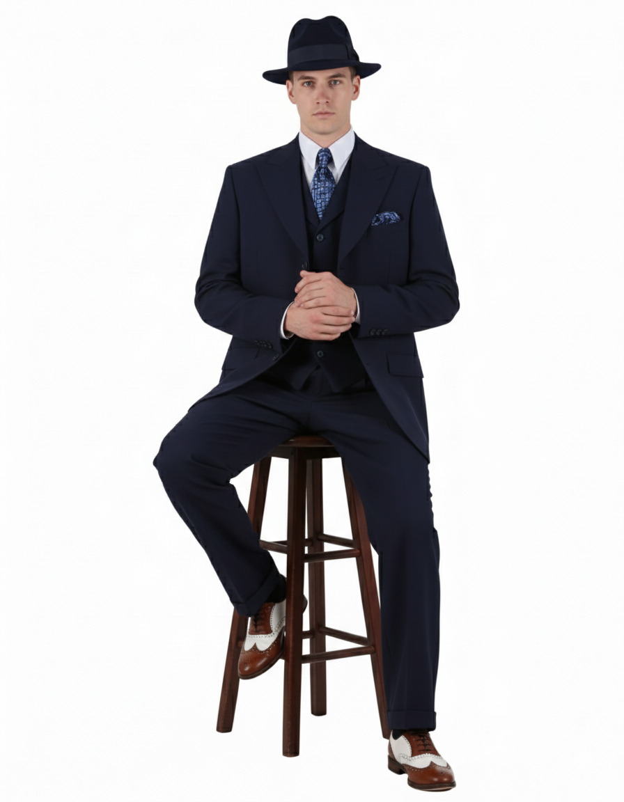Men’s Navy Zoot Suit Gangster 3-Piece Set