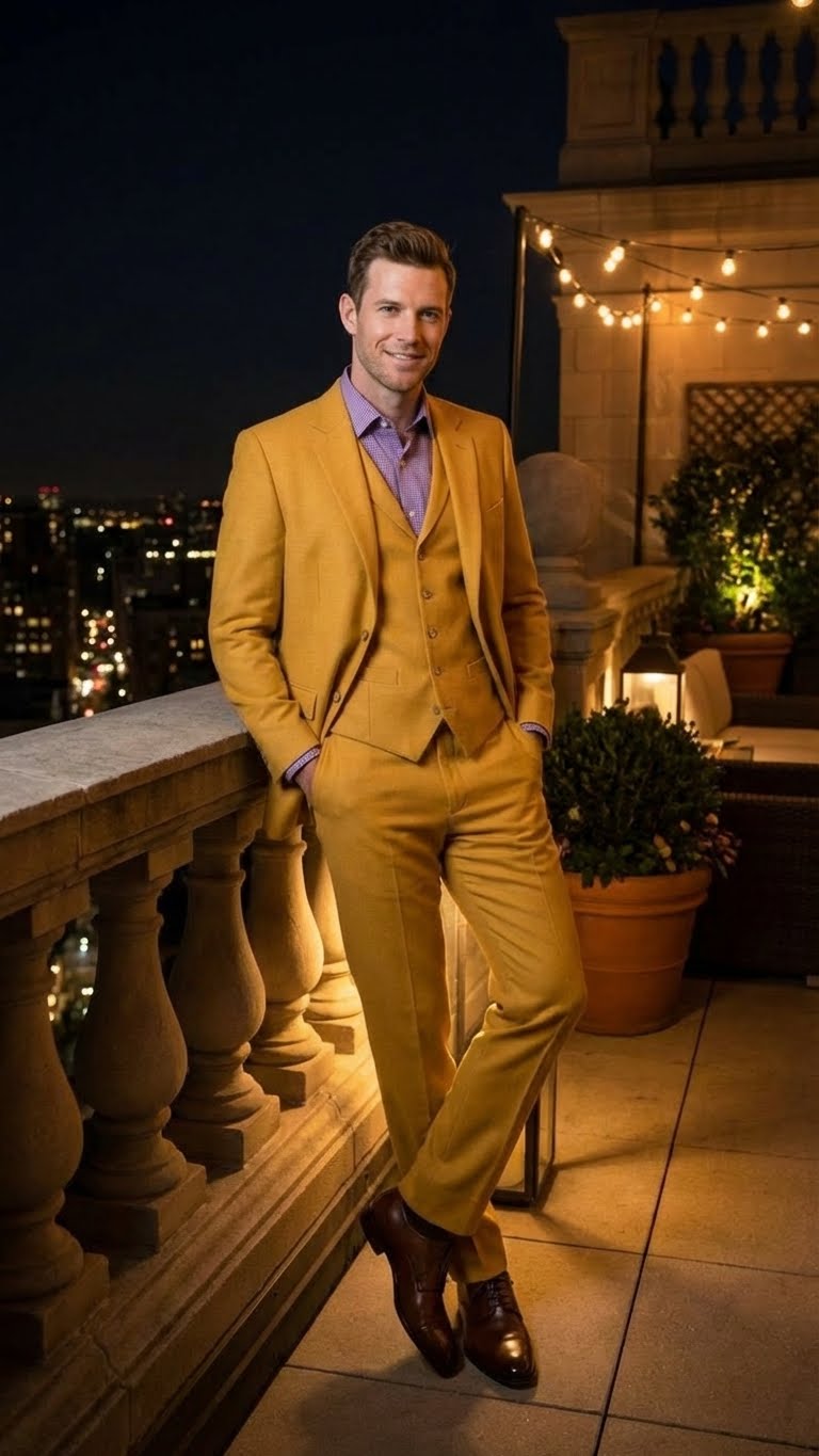 Men’s Mustard Yellow Three Piece Suit | 2 Button Notch Lapel Modern Fit in Gold Color - Church Suit
