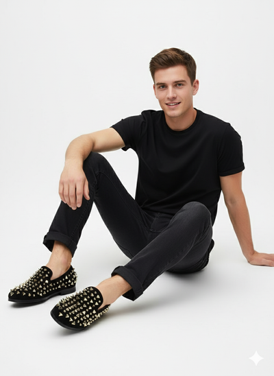 Men’s Studded Velvet Loafers - Designer Dress Shoes