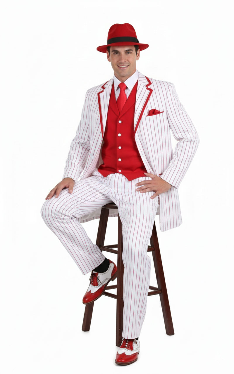1920s White & Red Pinstripe Zoot Suit Set