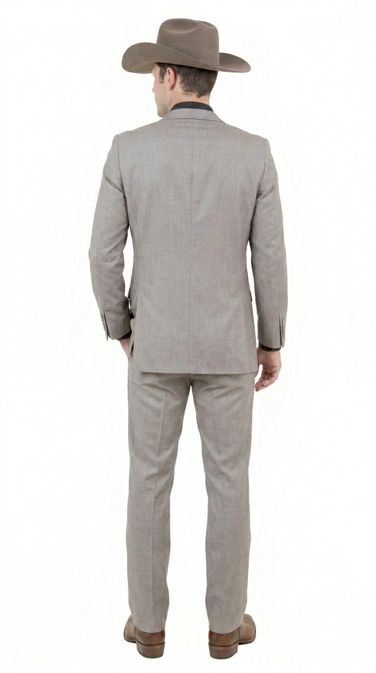 Men’s Light Taupe Western Tuxedo Suit – Cowboy Style Formal Blazer and Pants Outfit in Khaki Tan Light Brown Color