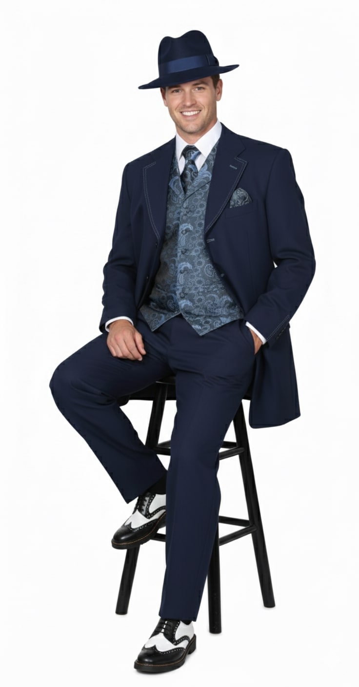 1920s Navy Blue Zoot Suit Classic 3-Piece