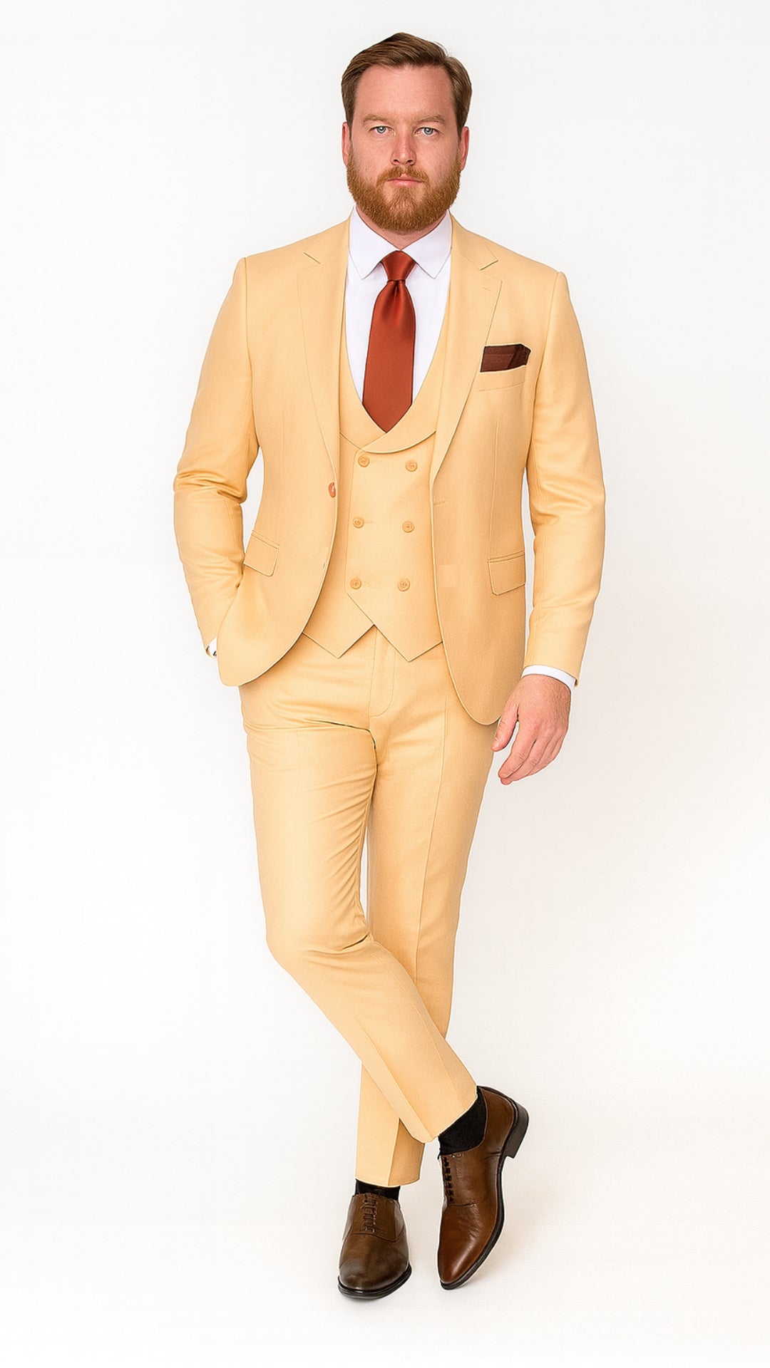Men’s Peach 3-Piece Suit with Vest & Slim Pants