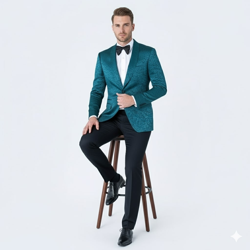Teal Paisley Shawl Lapel Tuxedo Jacket